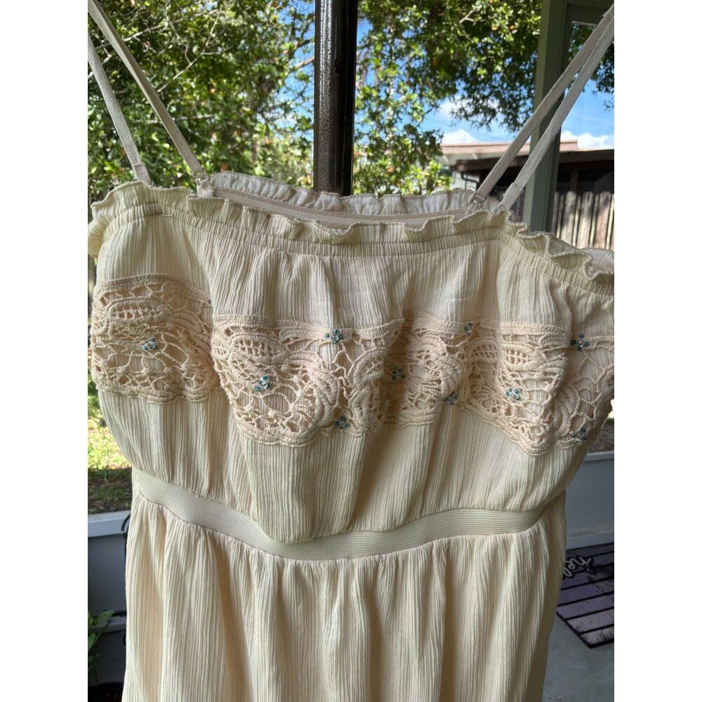 FREE PEOPLE Sz M Ivory Crochet Beaded Maxi Strappy Wedding Guest